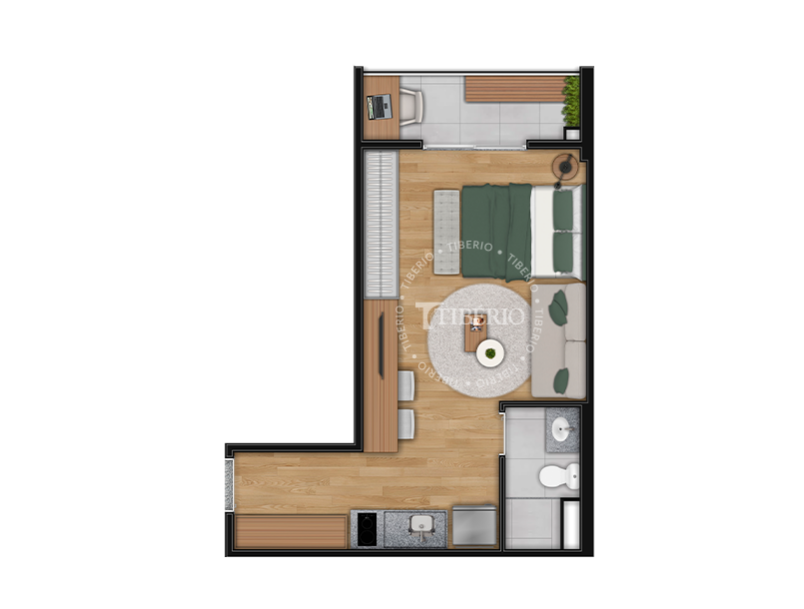 Planta studio 31,07 m² do Hub Belém