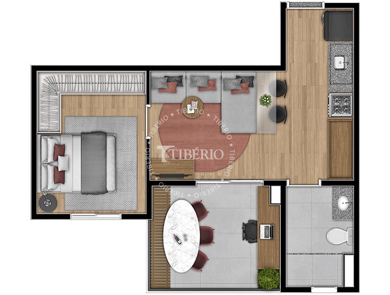 Planta de 1 dormitório 39,51 m² do Max Belém